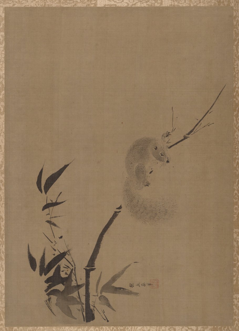 竹のリス、カリフォルニア州。 1650年。 作： 狩野探幽