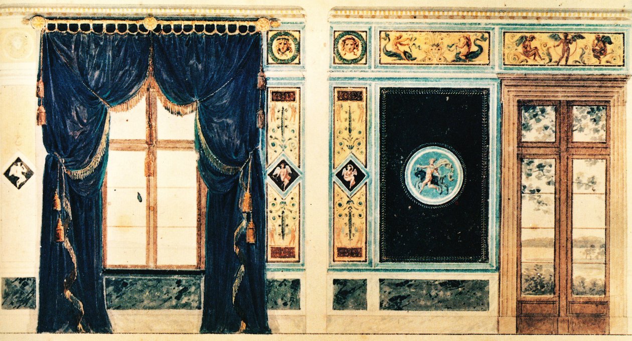 1824年、クライングリエニケカジノの南部屋用のシンケルの絵画デザイン 作： カール・フリードリッヒ・シンケル