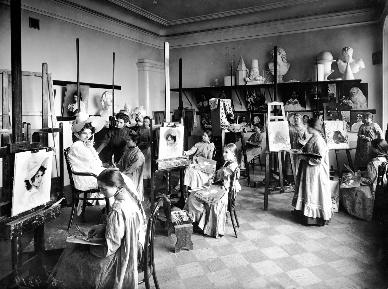 絵画教室の学生、ウラジミール教会学校、サンクトペテルブルク、1909 作： カール・カルロヴィッチ・ブラ
