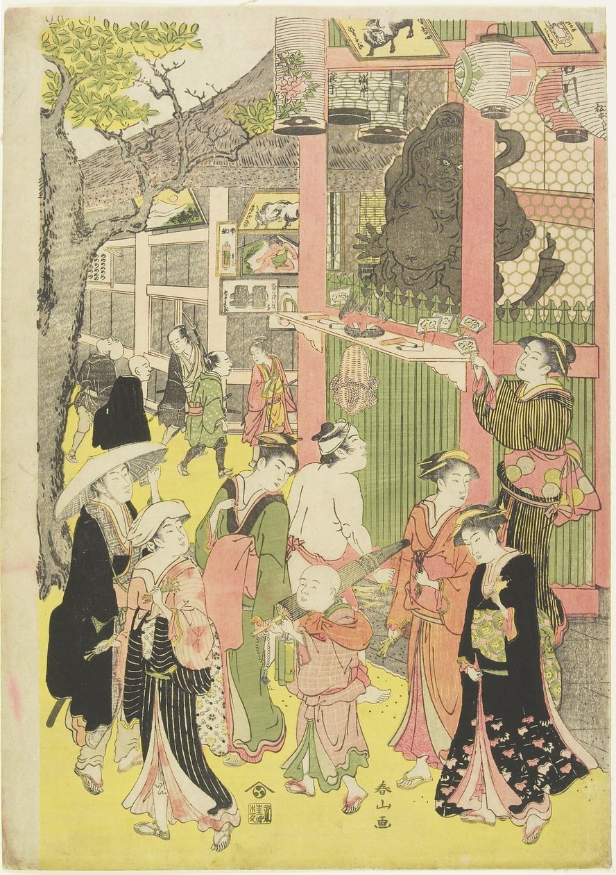 （浅草の玄関口の群衆）、1782-1798 作： 勝川春山
