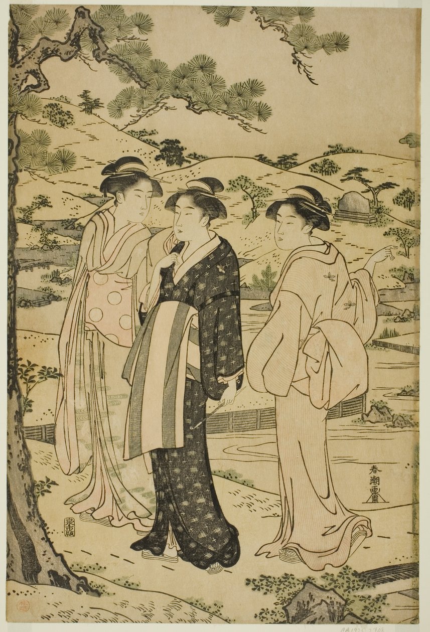稲荷神社に参拝する女性 作： 勝川春長