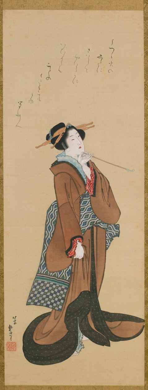 タバコのパイプを持つ女性、カリフォルニア州。 1814-1815。 作： 北斎勝鹿