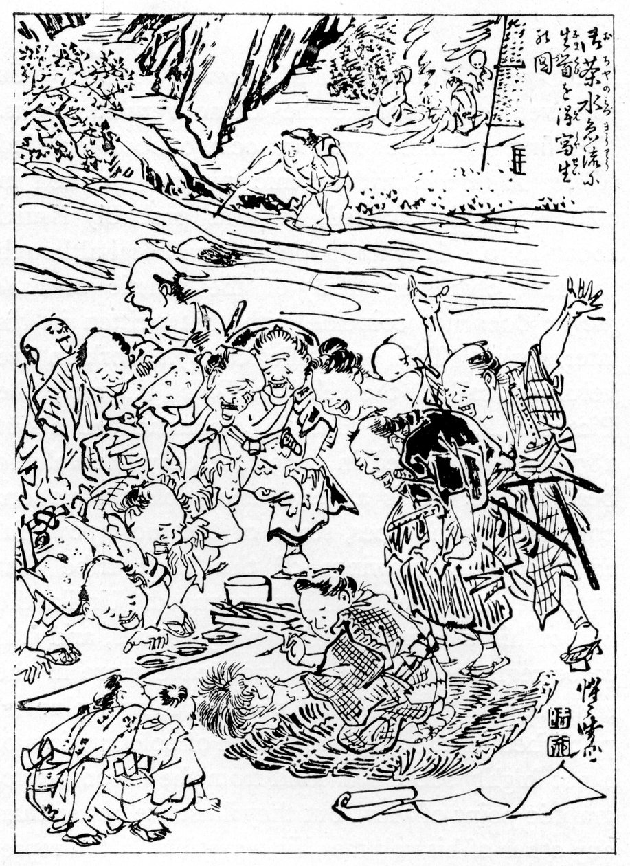 切断された頭をスケッチした若い兄弟、1898年。 作： 川鍋K菜