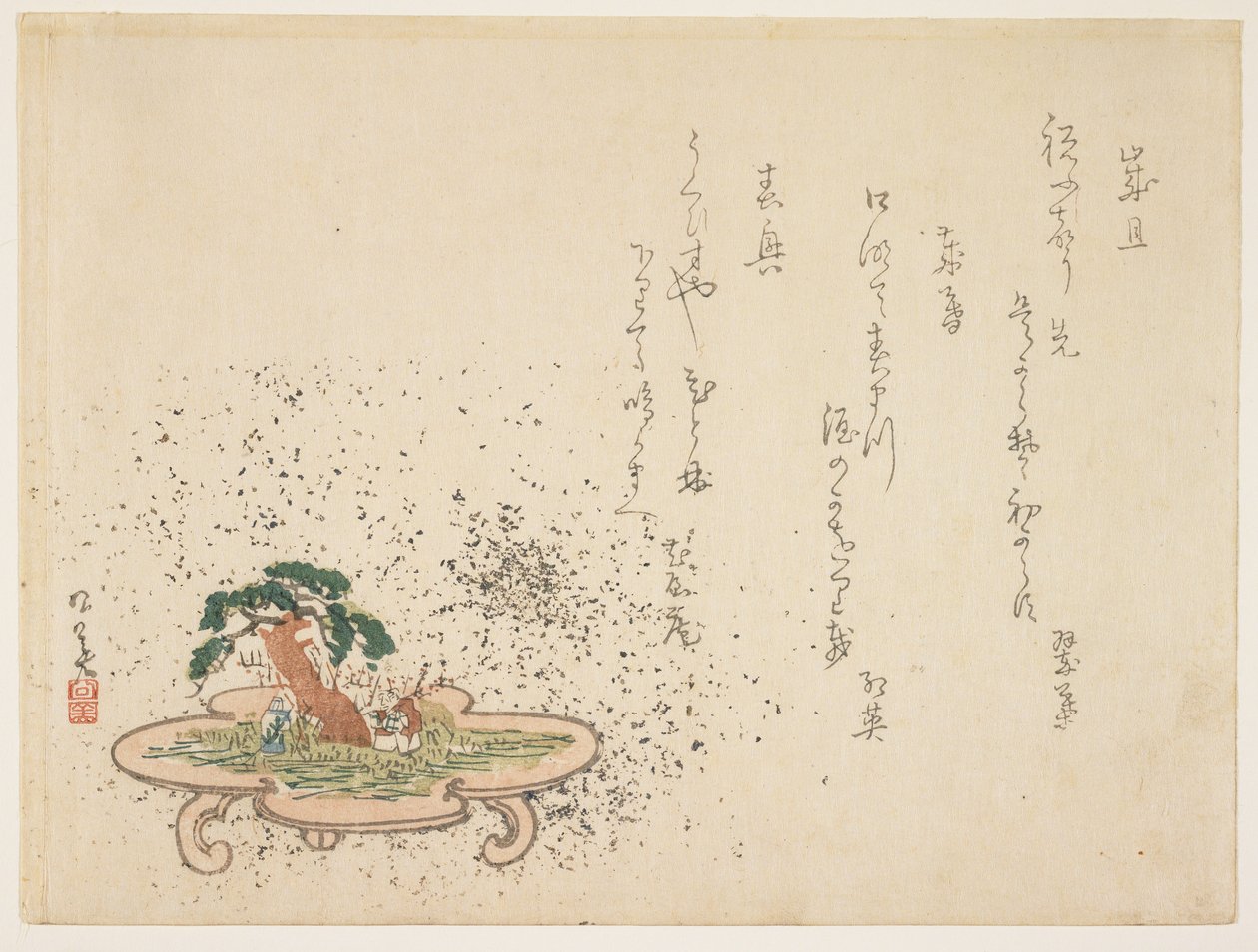 高砂をテーマにしたジオラマ（木版画カラー） 作： クビ