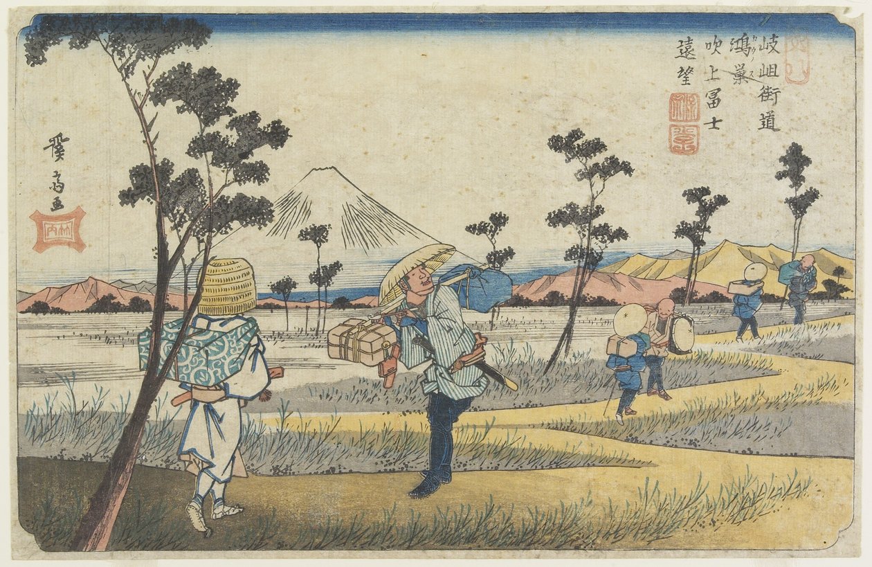 No.8富士山の遠望1830〜1844年の鴻巣駅近くの吹上から見た富士 作： 圭西鉄
