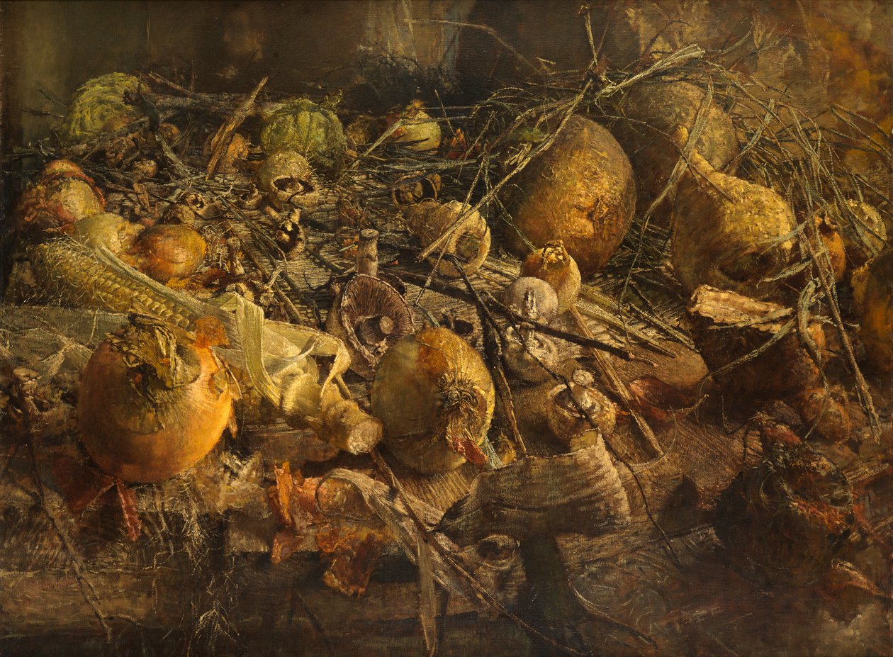玉ねぎのある静物（キャンバスに油彩） 作： ケネス・ニュートン