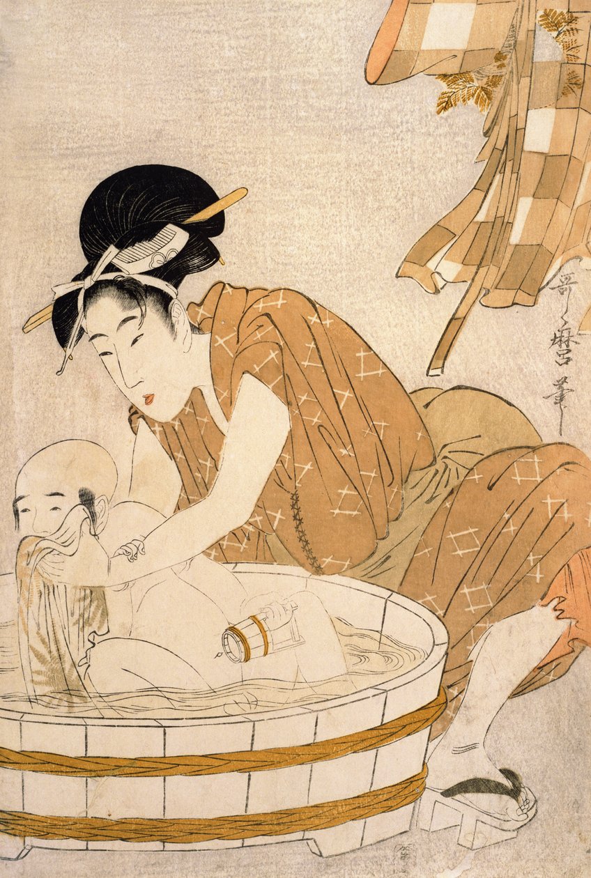 バース、江戸時代（1603-1868）（色の木版画） 作： 北川歌ro