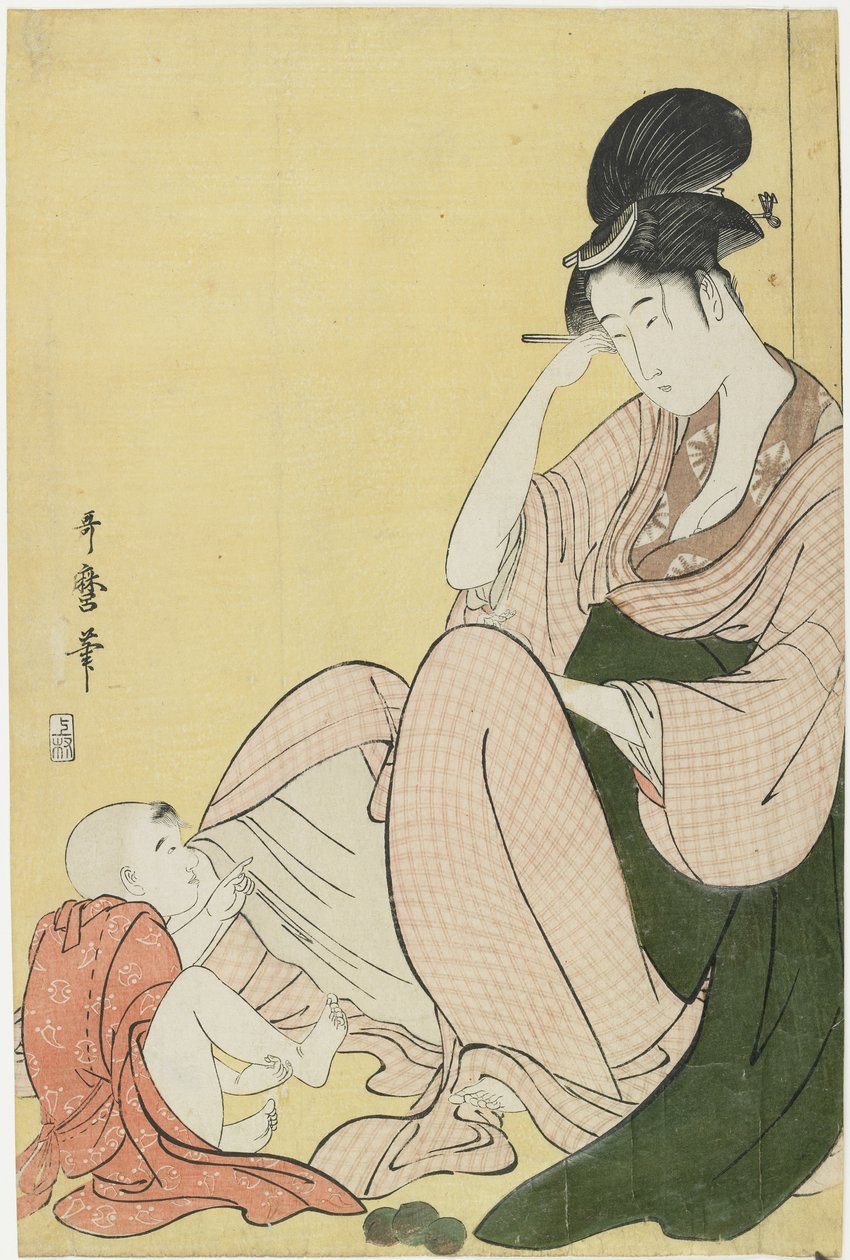 指さす女と子供、1794-1795 作： 北川歌ro