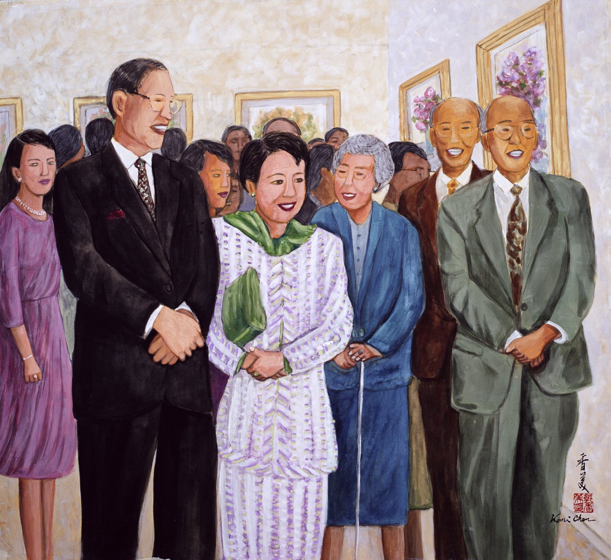 展覧会（元大統領および李マダム）1995（絹のガッシュ） 作： コミ・チェン