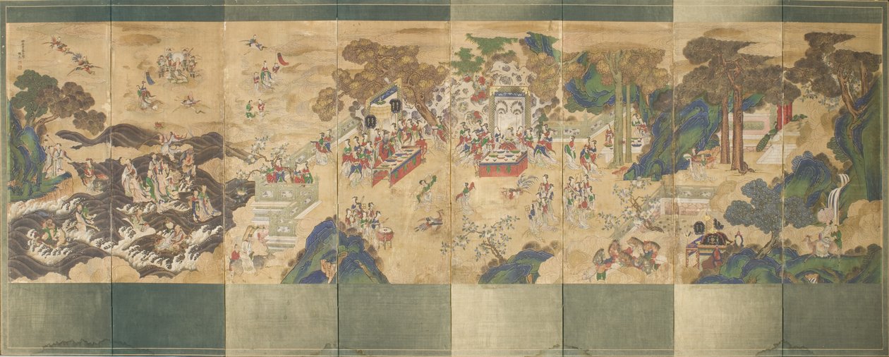 ソワンモの宴会、1800年頃（絹にインク、色、金） 作： 朝鮮学校