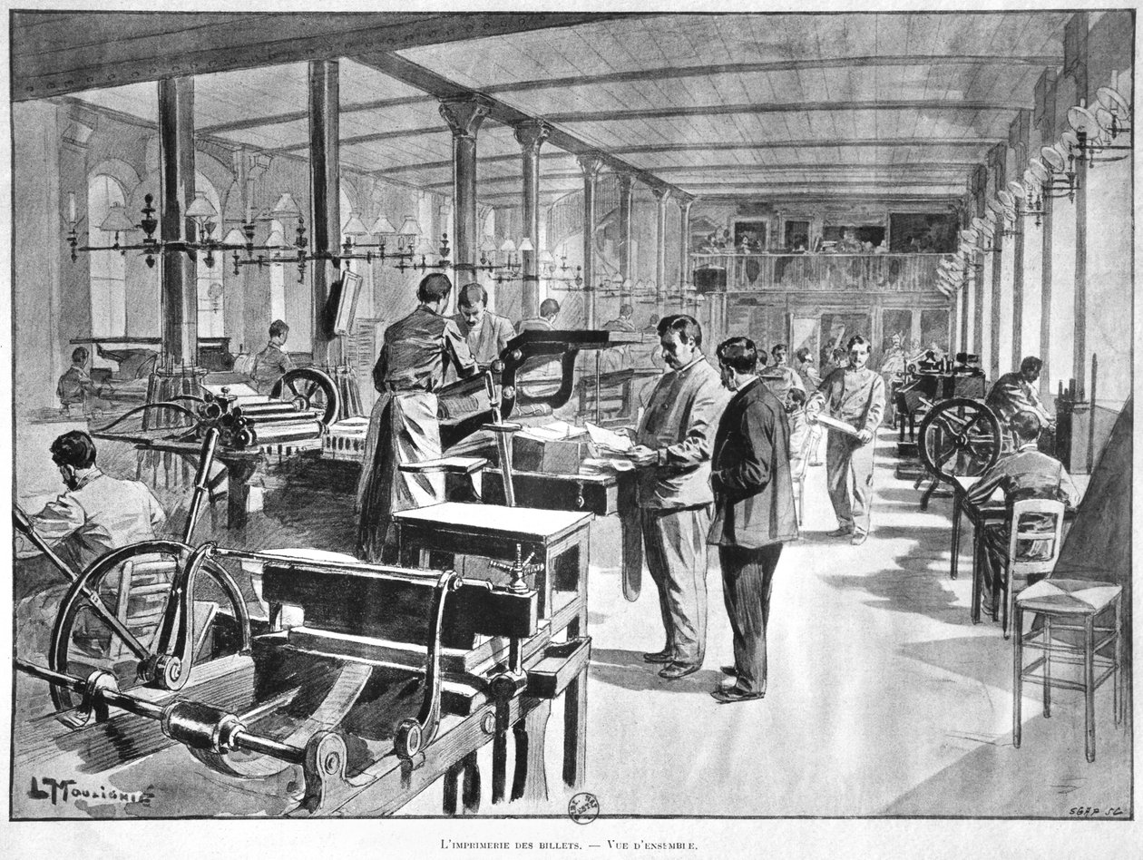 1897年のフランスのパリ銀行での紙幣の印刷 作： L.ムリニー