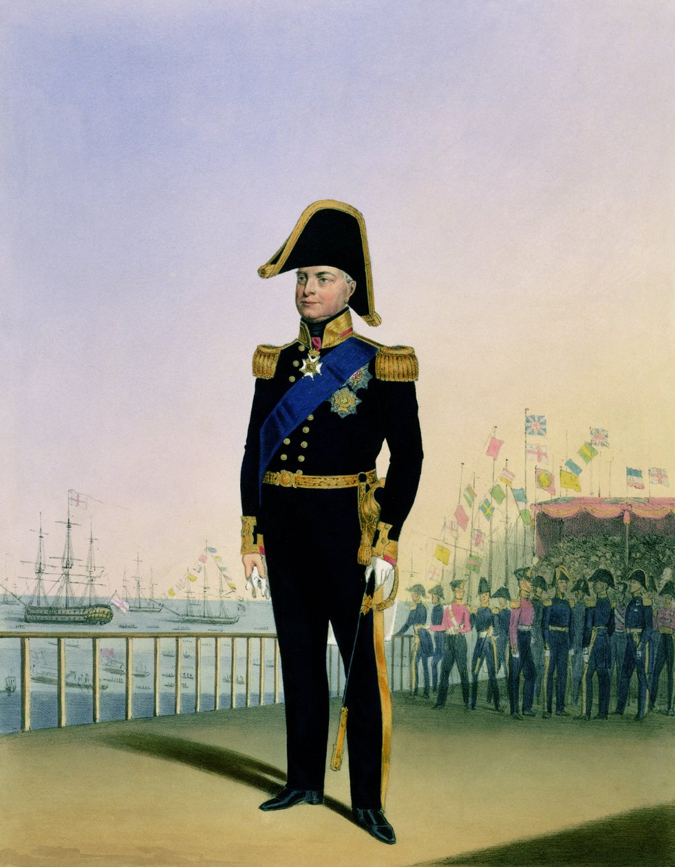 1830年から37年に芸術家によって彫刻された「王立海軍と海兵隊の衣装」のウィリアム4世王（1765-1837）版14の肖像 作： L.アンドエシャウジエ、セントマンション