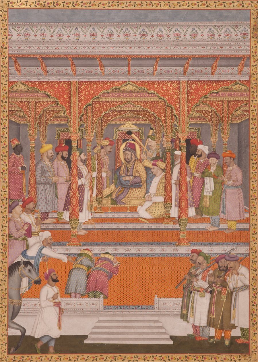 Mirza Md Muazzam Shah Khurram Bakht BahadurがSaadat Ali、AwのNawab、1803（紙に不透明なトイレ）を受け取った 作： ラルジ回