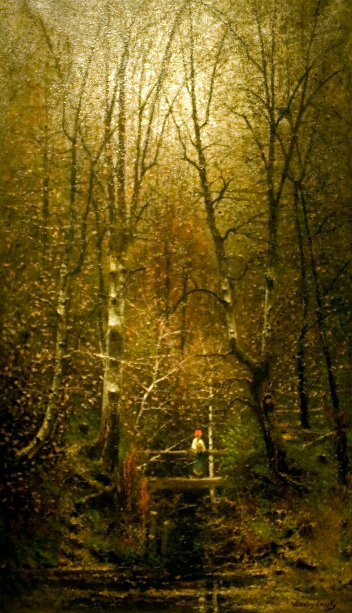 フォレストストリームhiddaln英語：Forest_Creek_with_a_Bridgen 作： ラズロ・メドニャンスキー