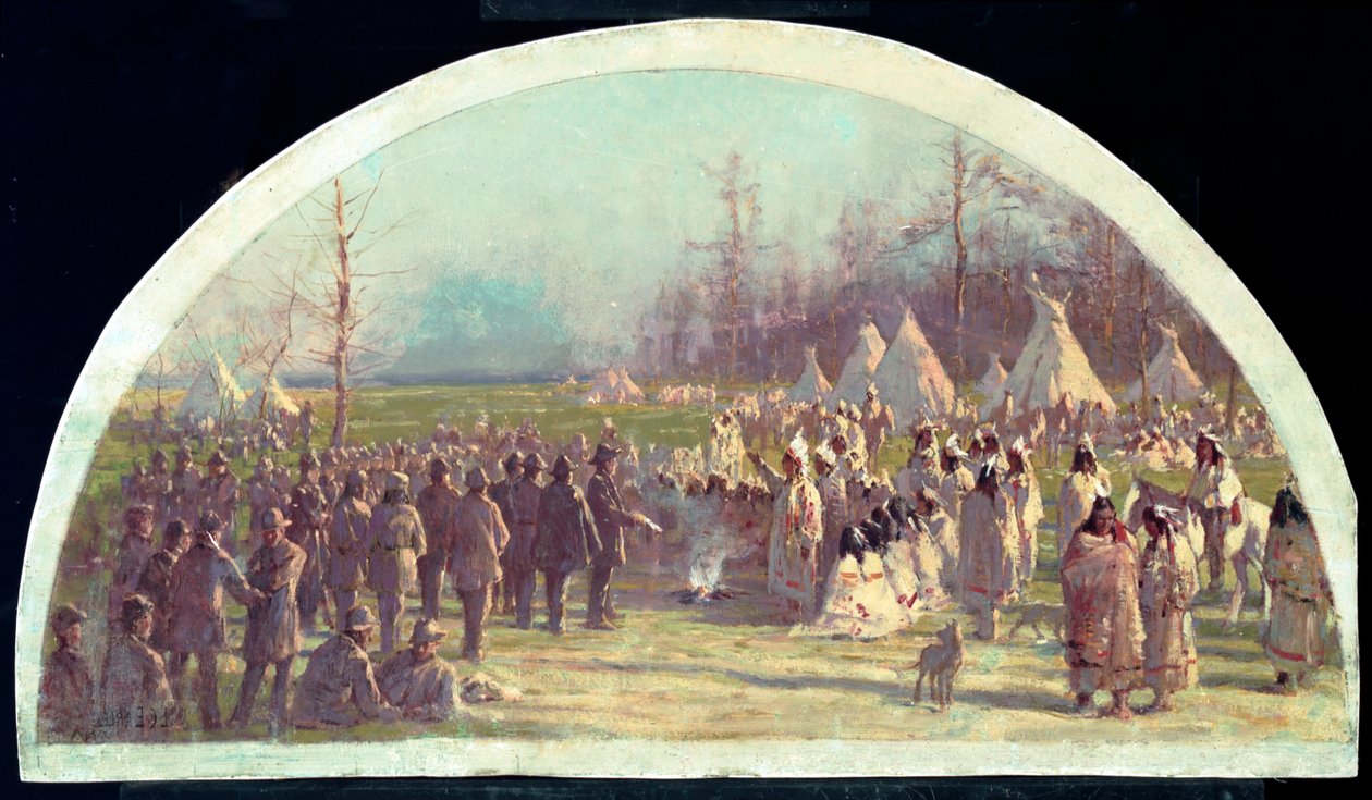 ポタワトミー最後の評議会、1833、1900 作： ローレンスカーマイケルアール