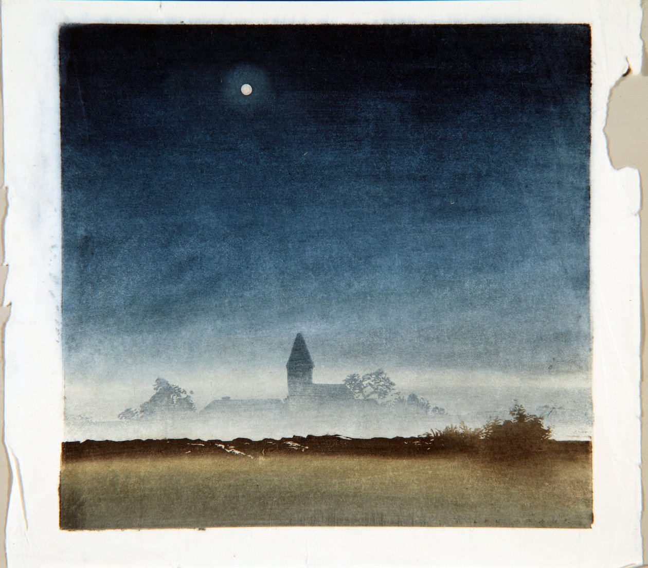 月明かりに照らされた風景、1920年頃（木版画） 作： レオ・フランク