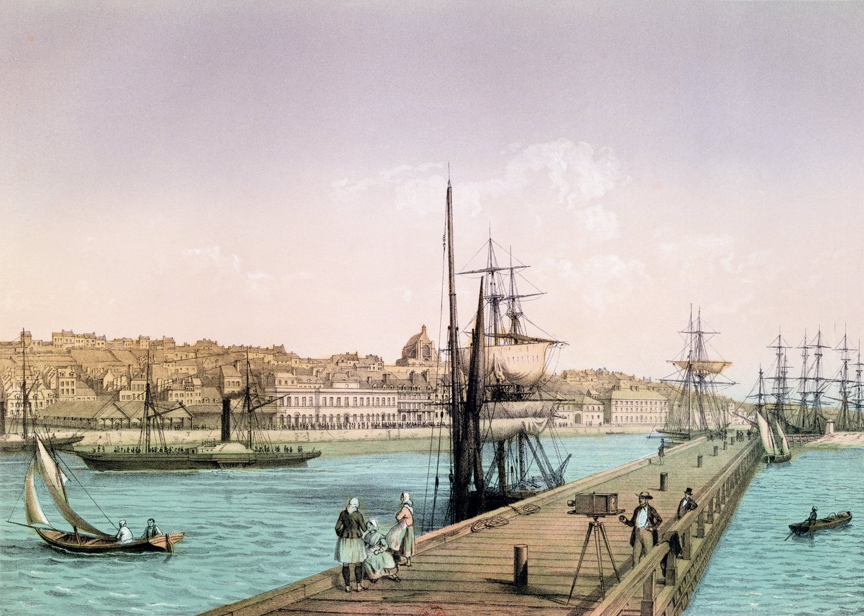 1856年の「ラフランスドノスジュール」というタイトルのシリーズからのブローニュ港の眺め 作： レオン・オーギュスト・アセリノー