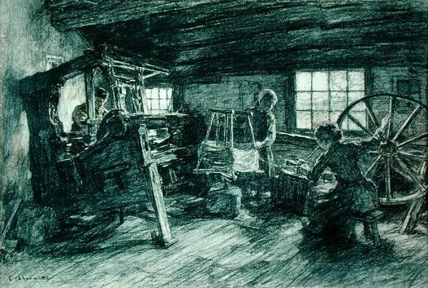1891年、オランダのラーレンにあるTisserandとその娘たち（木炭紙） 作： レオン・オーギュスタン・レルミット
