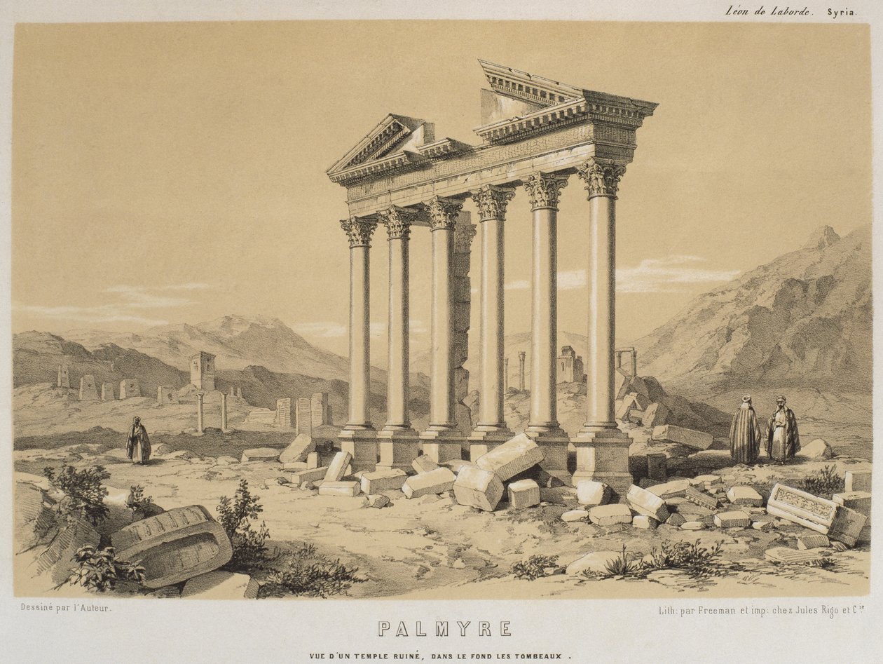 台無しにされた寺院、パルミラ、シリアのイラスト、レオンドラボルド、1838年による「航海en Asieマイナー」からの図 作： レオンデラボルド