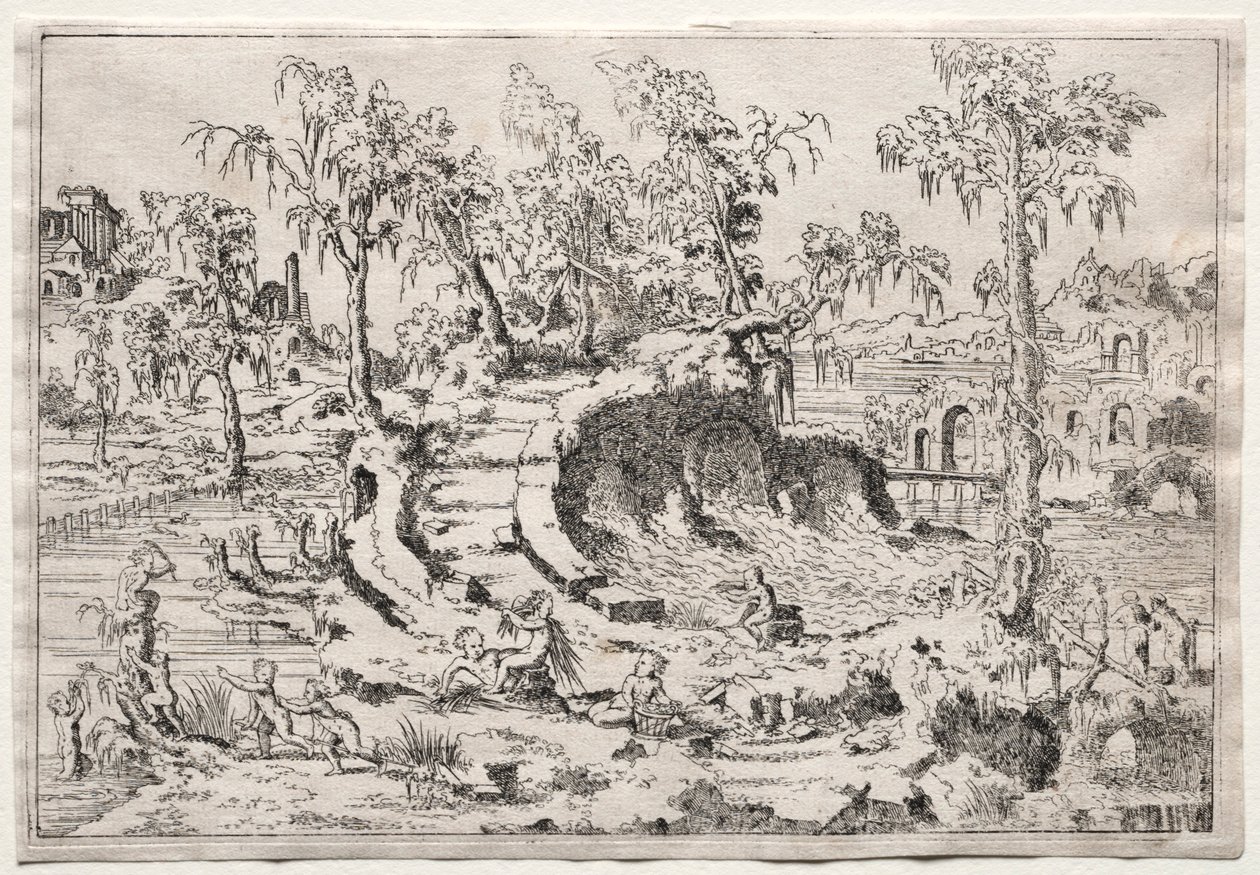 Puttiのある風景、c。 1550年。 作： レオン・ダベント