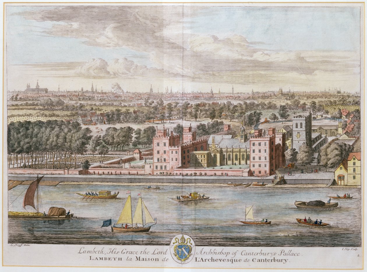 ランベス宮殿、カンタベリー大司教の席、ヨハネスキップ（c.1652-1722）によって彫刻 作： レナード・ナイフ