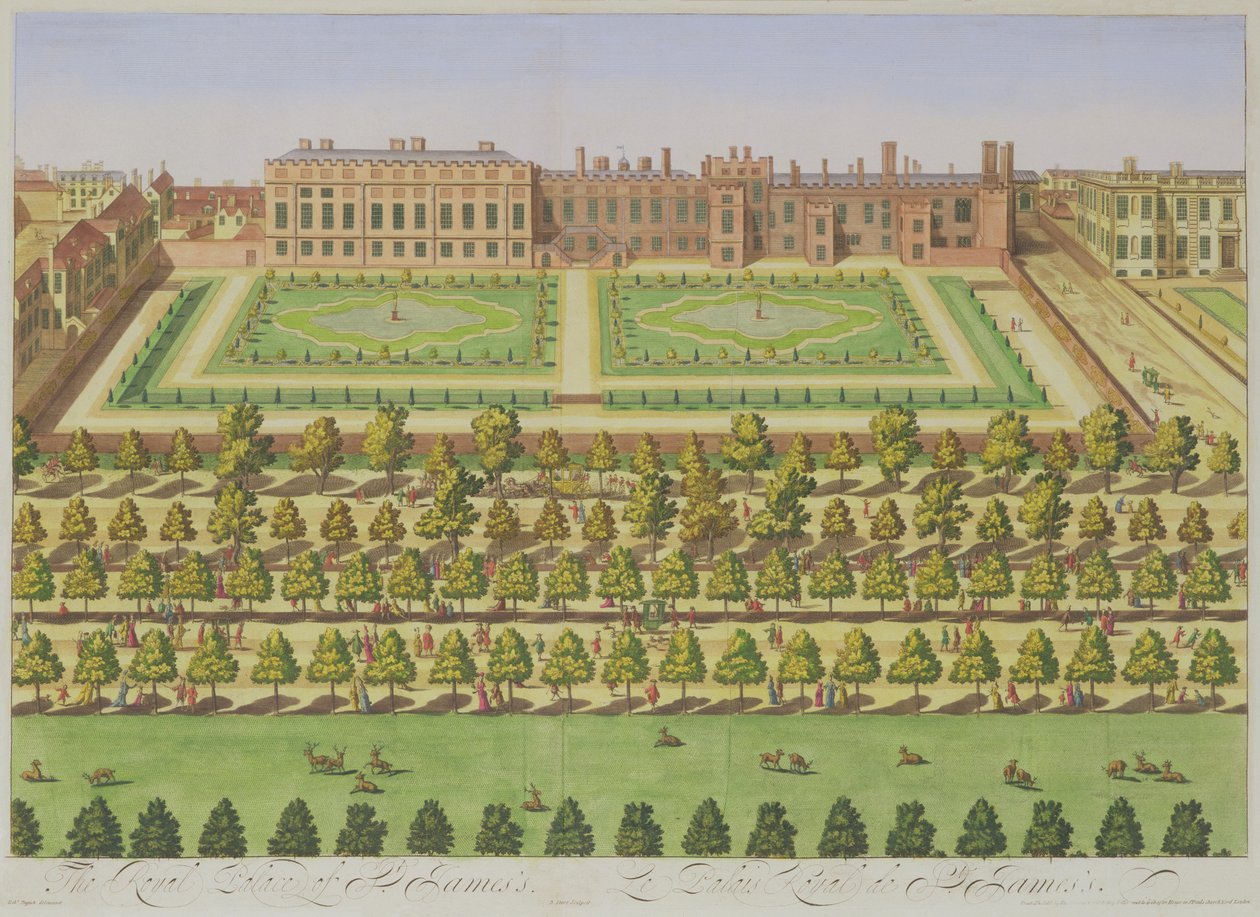 ヨハネスキップ（c.1652-1722）によって彫刻された「ロンドンの調査」からのセントジェームズの王宮」、1730年（カラー彫刻） 作： レナード・ナイフ