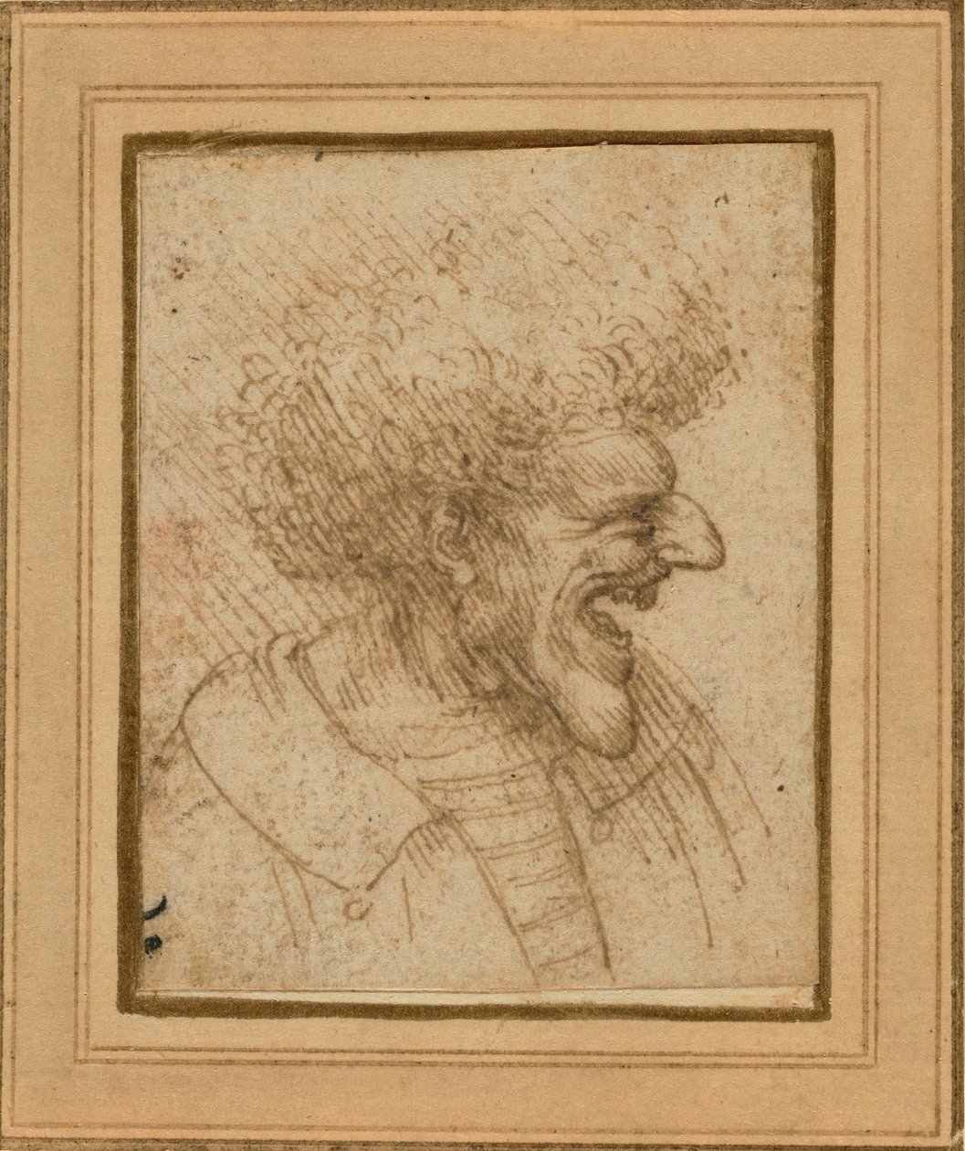 ふさふさした髪の男の風刺画、c.1495 作： レオナルド・ダ・ヴィンチ