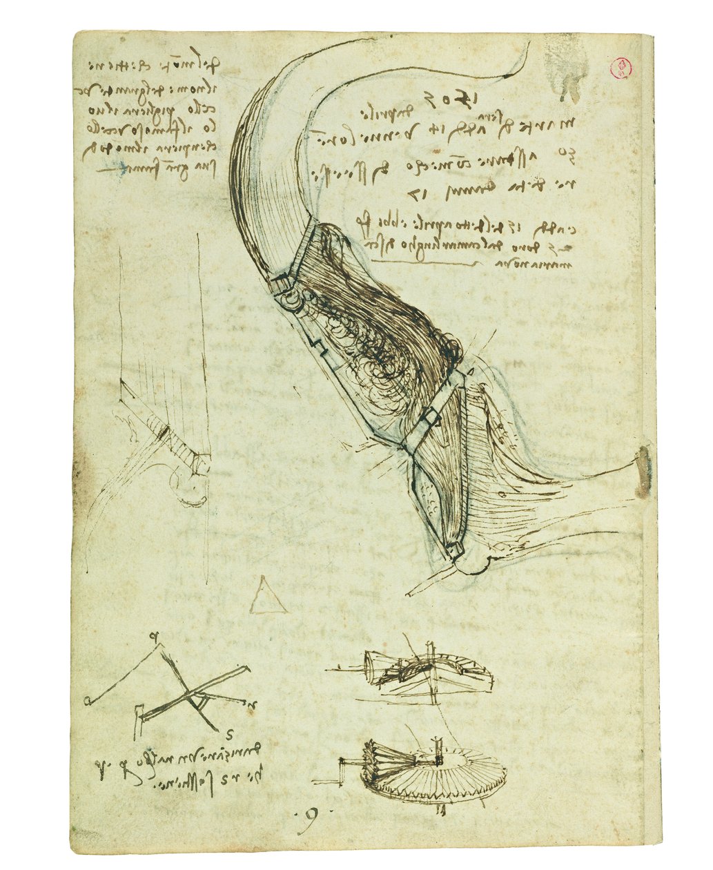鳥の飛行に関するコーデックス、Folio 18 verso 作： レオナルド・ダ・ヴィンチ