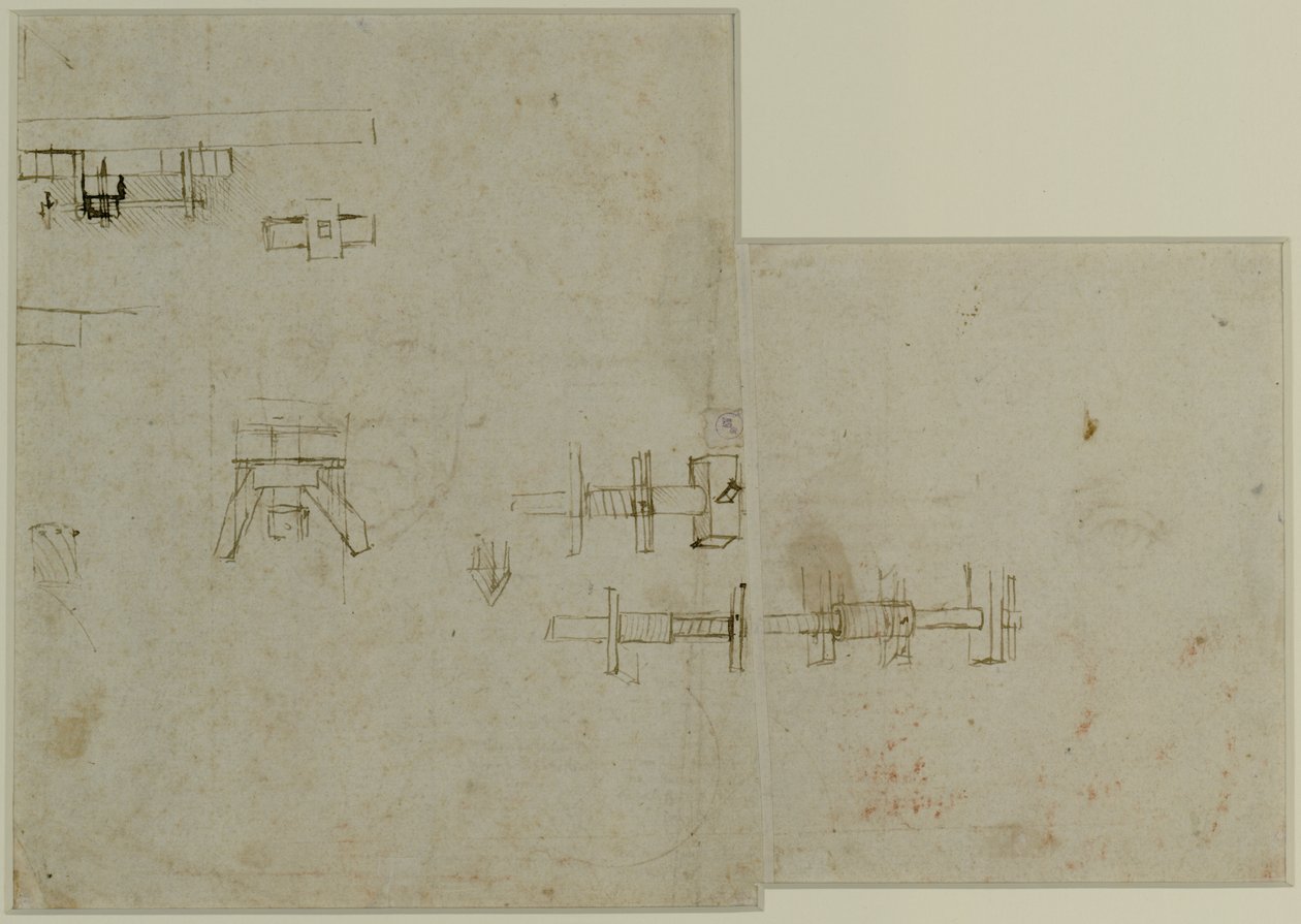 機械の要素、c。 1489-90（紙にペンと茶色のインク） 作： レオナルド・ダ・ヴィンチ