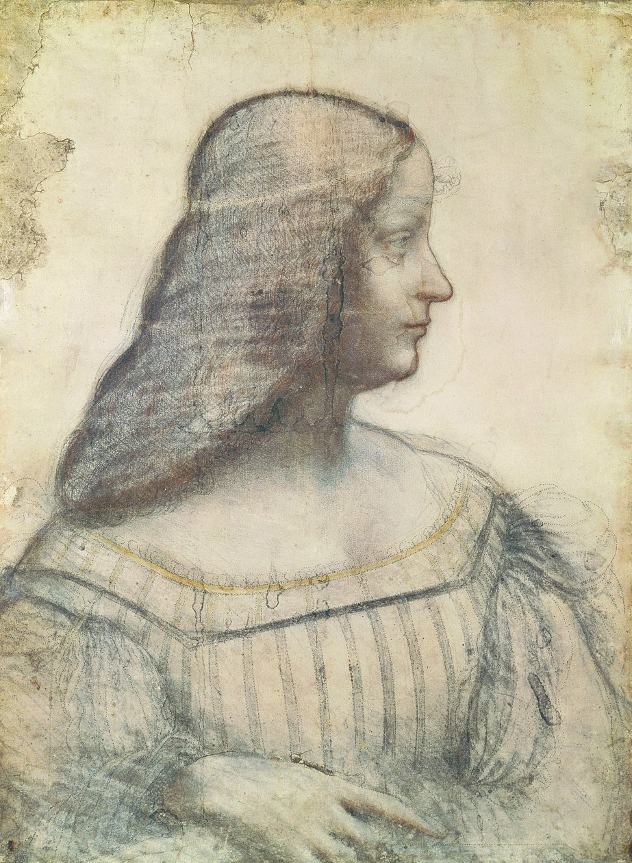 イザベラデステの肖像（1474-1539）（紙に赤いチョークとピエールノワール） 作： レオナルド・ダ・ヴィンチ