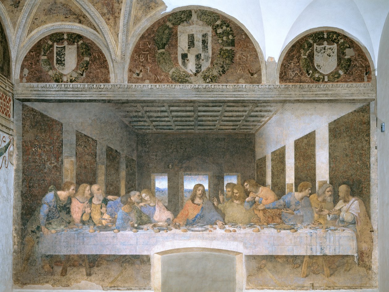 最後の晩餐、1495-97（復元後） 作： レオナルド・ダ・ヴィンチ