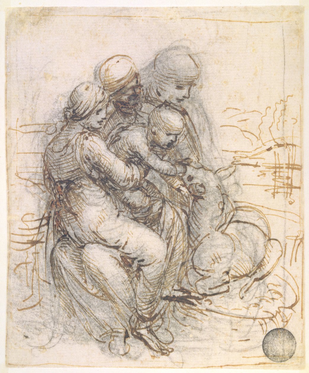 聖アンナの聖母子、c.1501-10（紙にペンとインク） 作： レオナルド・ダ・ヴィンチ