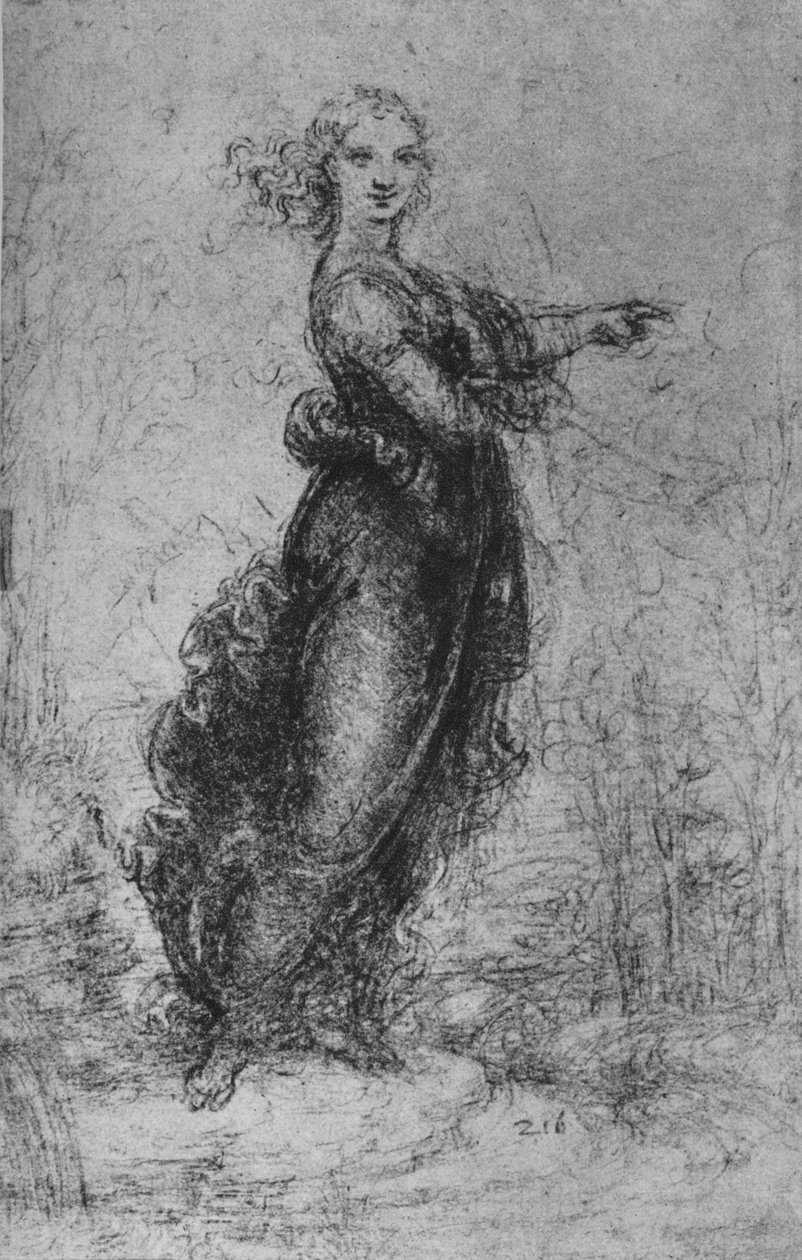 指している若い女性、c1480 1945 作： レオナルド・ダ・ヴィンチ