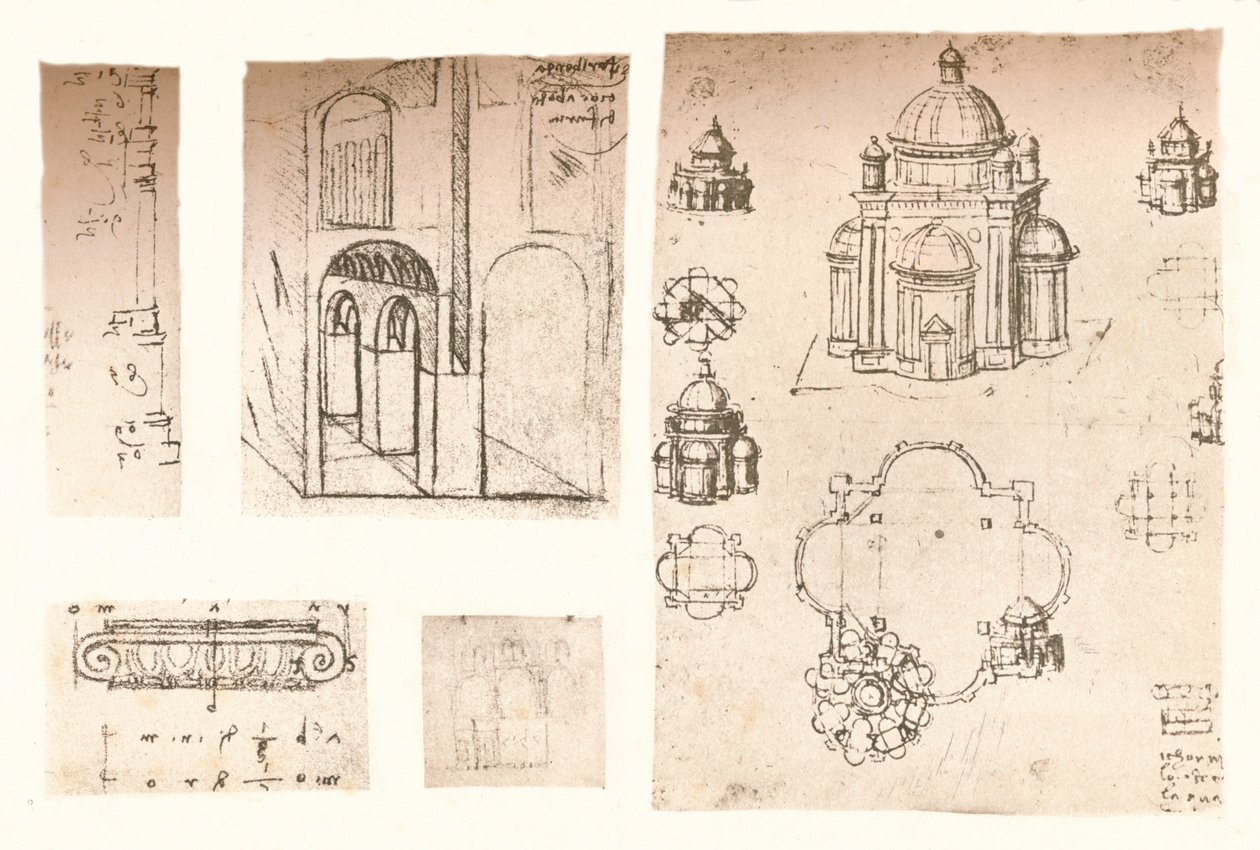 5つの建築図面、c1472-c1519 1883 作： レオナルド・ダ・ヴィンチ