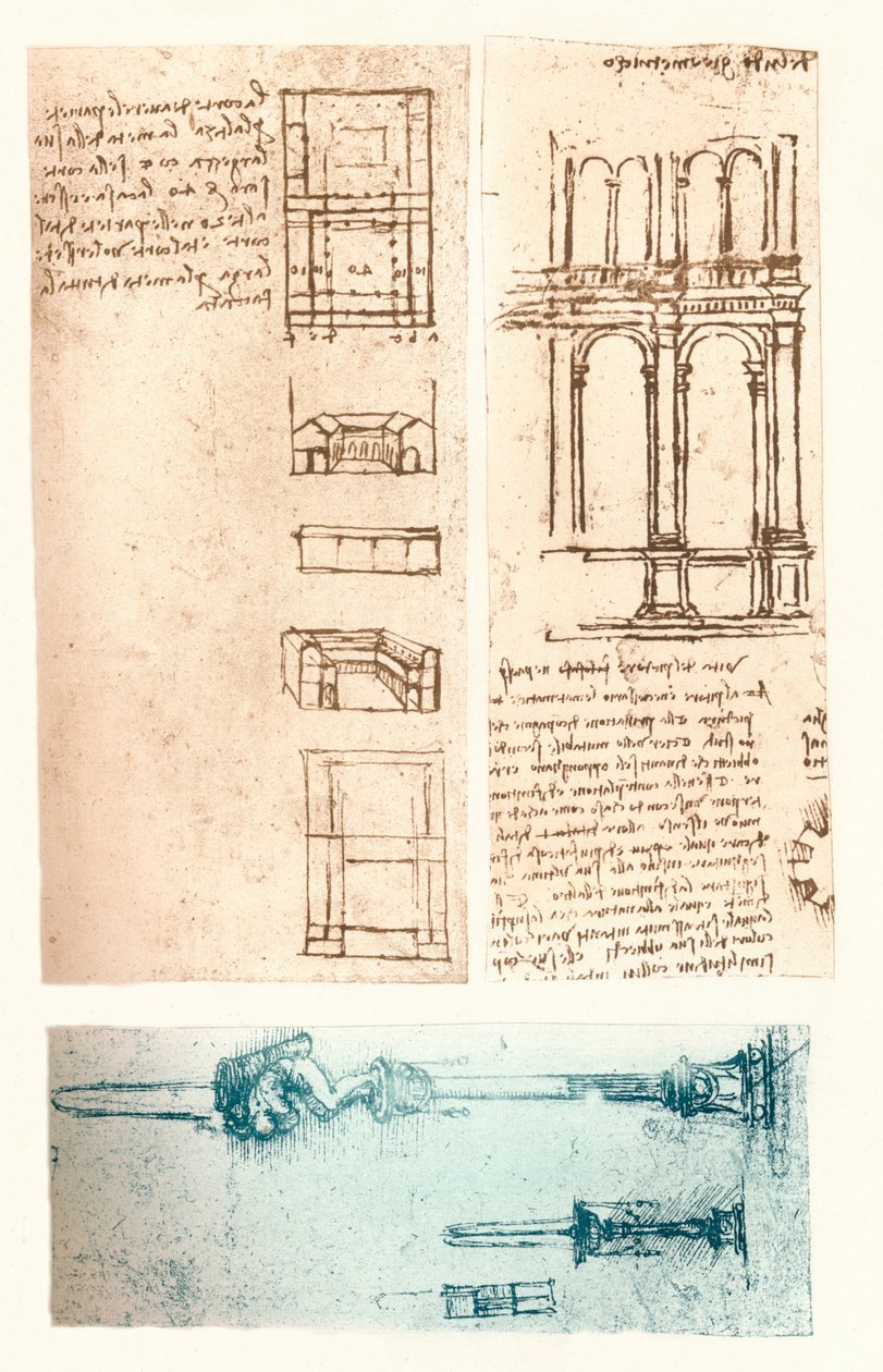 3つの建築図面、c1472-c1519 1883 作： レオナルド・ダ・ヴィンチ
