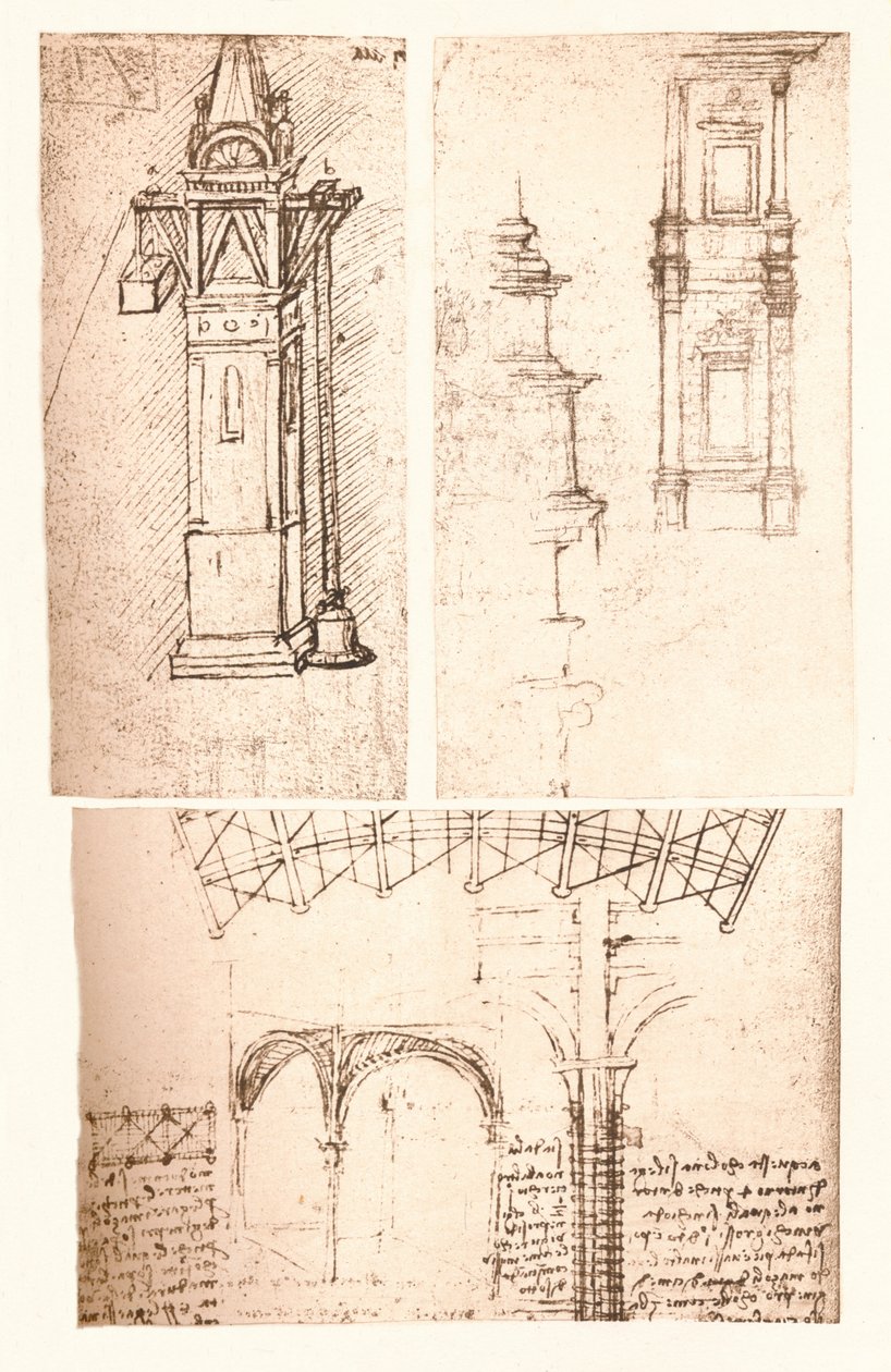 3つの建築図面、c1472-c1519 1883 作： レオナルド・ダ・ヴィンチ