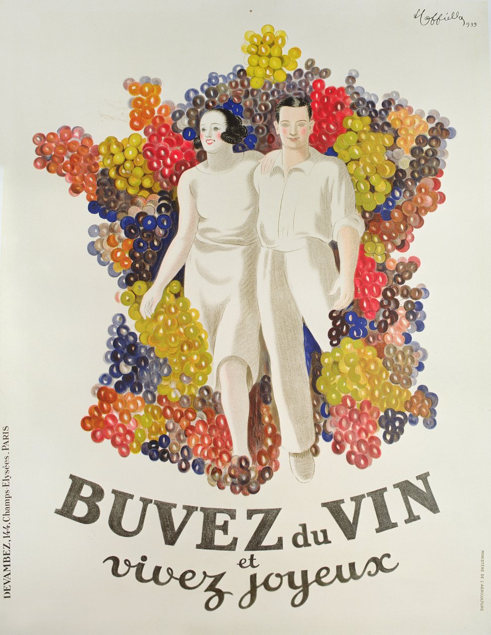 「ワインを飲む、楽しく生きる」、ワインを宣伝するポスター、1933 作： レオネット・カッピエッロ
