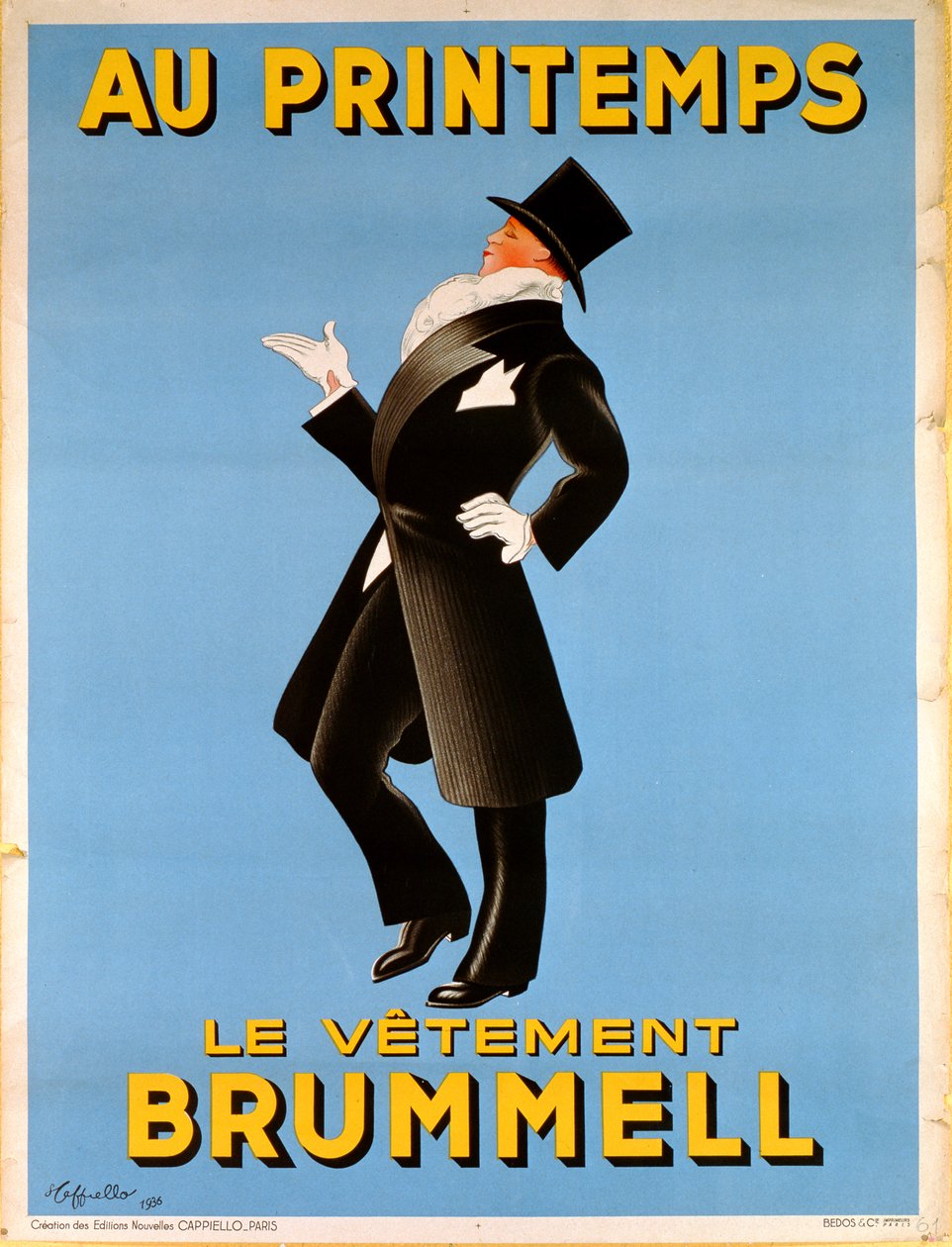 「プランタン」デパートで男性用の「ブランメル」の服を宣伝するポスター、1936 作： レオネット・カッピエッロ