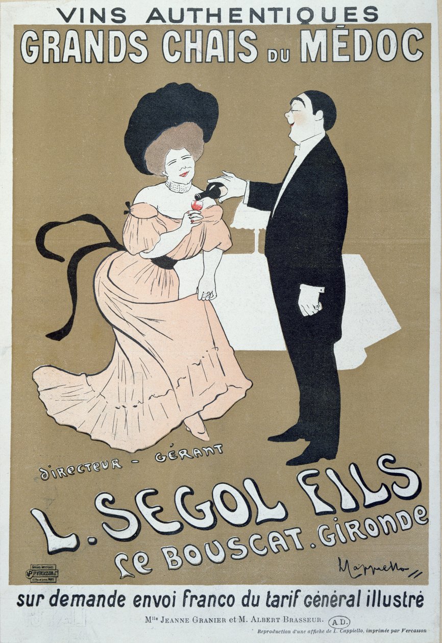 L.セゴルとサンズによって作られたメドックのワインを宣伝するポスター、1905年 作： レオネット・カッピエッロ