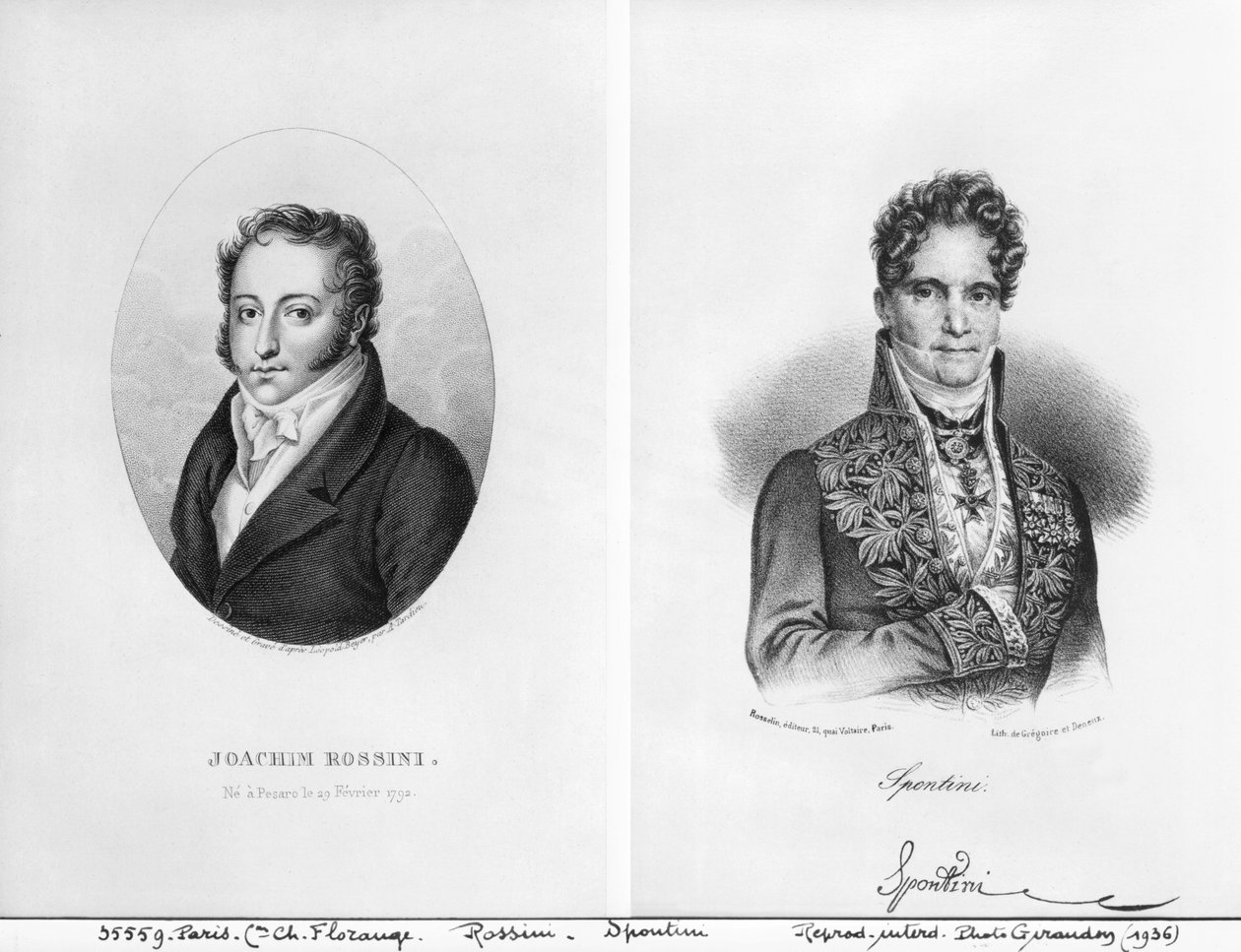 アンブロワーズタルデュー（1788-1841）とグレゴワールエドゥヌー（18〜19世紀）によって彫刻されたジョアッキーノロッシーニ（1792-1868）とガスパレスポンティーニ（1774-1851） 作： レオポルド・ベイヤー