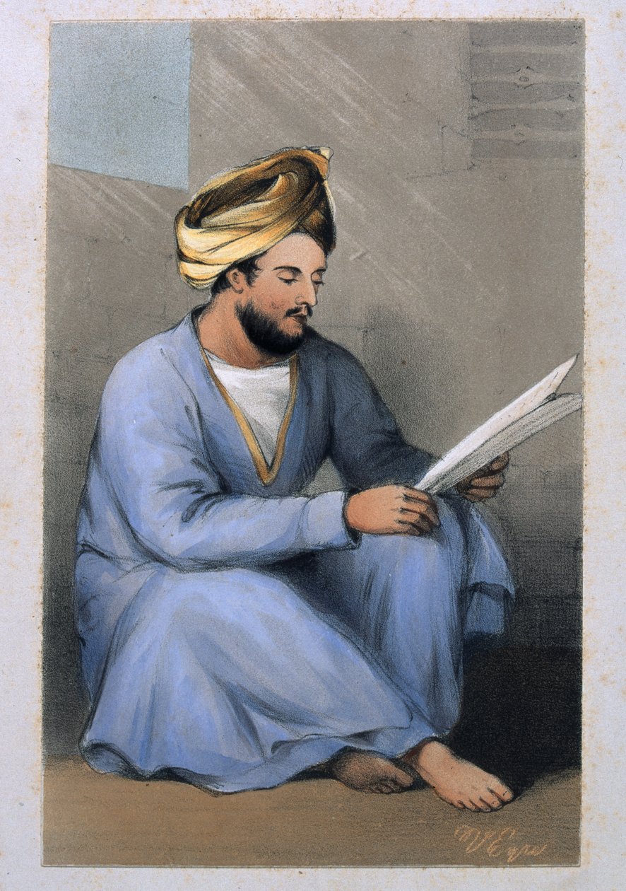 ジョンストーン船長、シャーのサービス、アフガンのドレスを着て読書、1842年 作： ヴィンセント・エア中Li