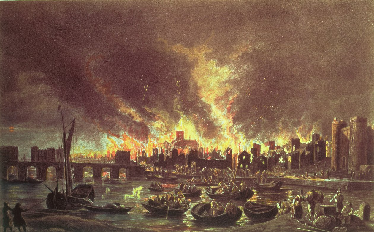 ロンドンの大火、1666（印刷）（53641も参照） 作： リーヴ・ヴェルシュイエ