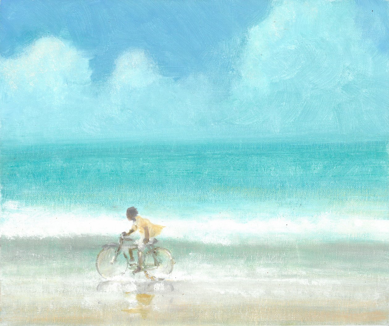 自転車の少年（紙にアクリル） 作： リンカーン・セリグマン