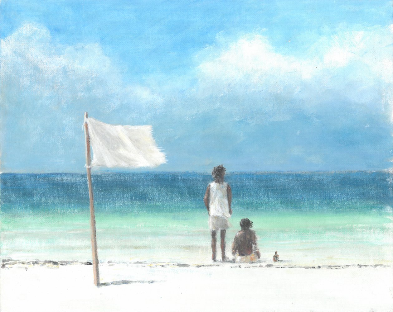 Boys on Beach、ケニア（紙にアクリル） 作： リンカーン・セリグマン
