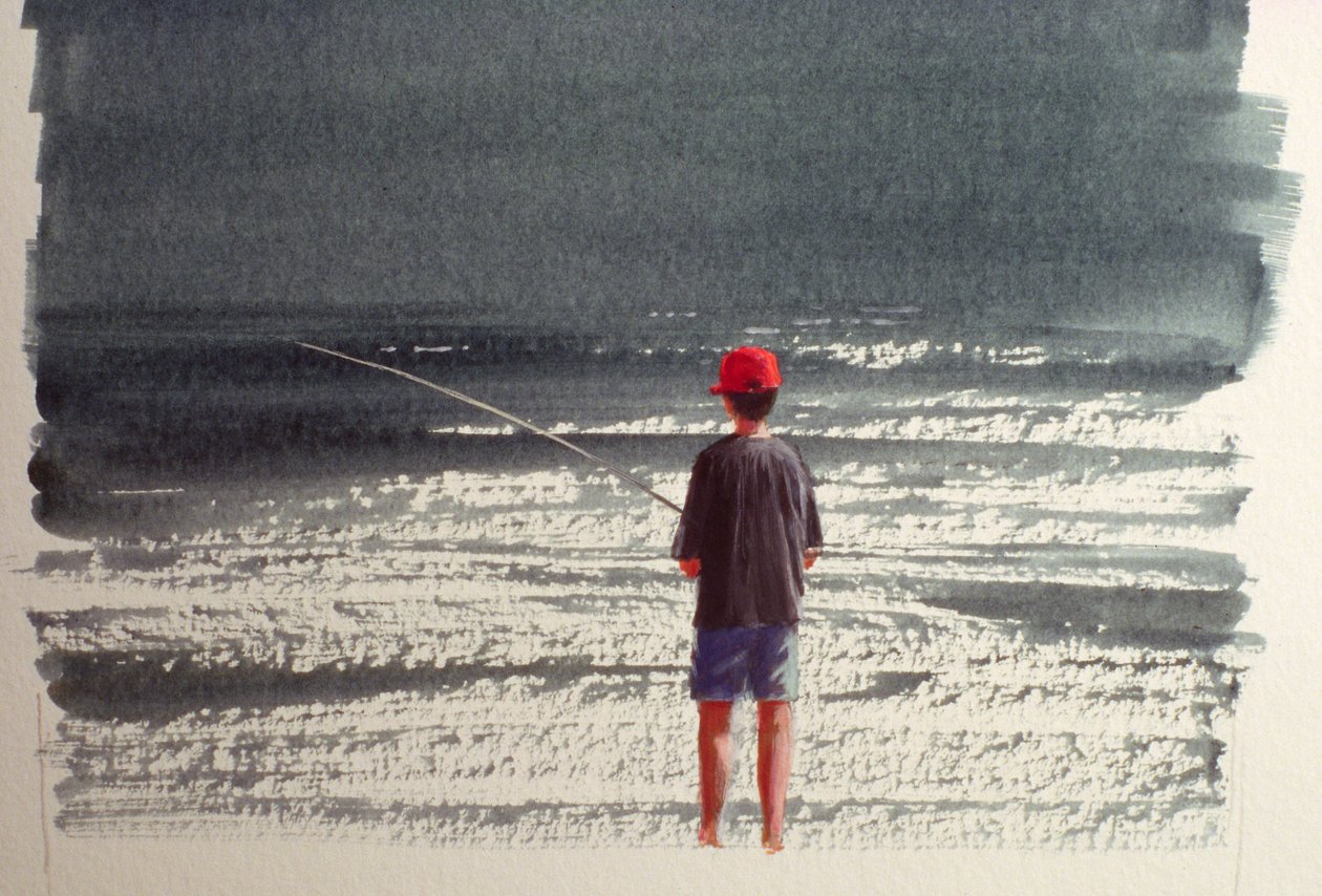 Henry Fishing、アルプス、1990（紙にアクリル） 作： リンカーン・セリグマン