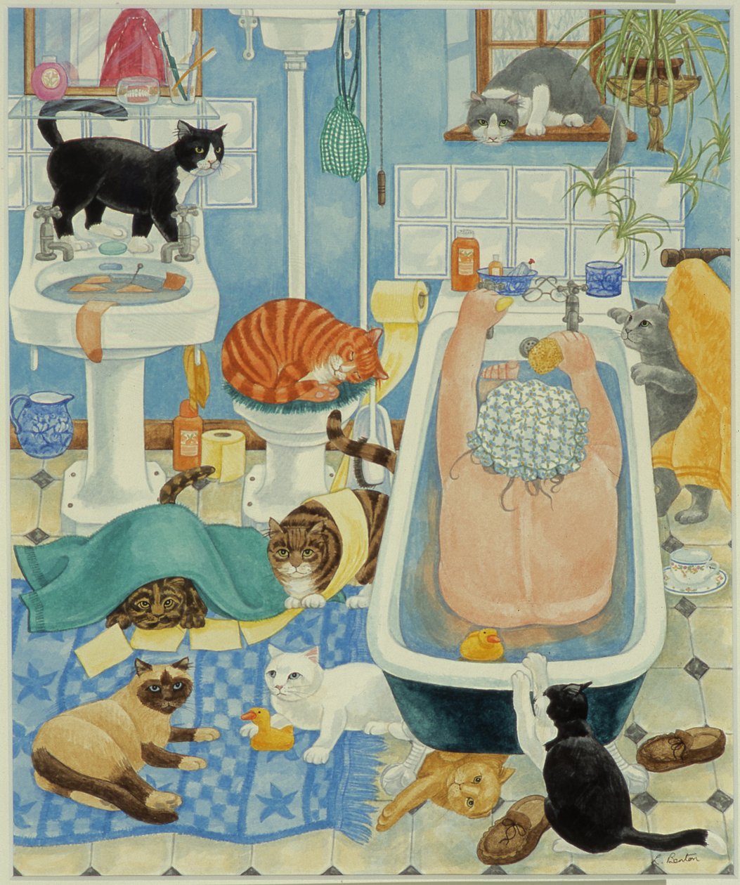 おばあちゃんとバスルームの10匹の猫（トイレットペーパー） 作： リンダ・ベントン
