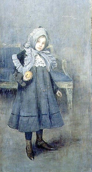 灰色のボンネットの少女 作： リノ・セルバティコ