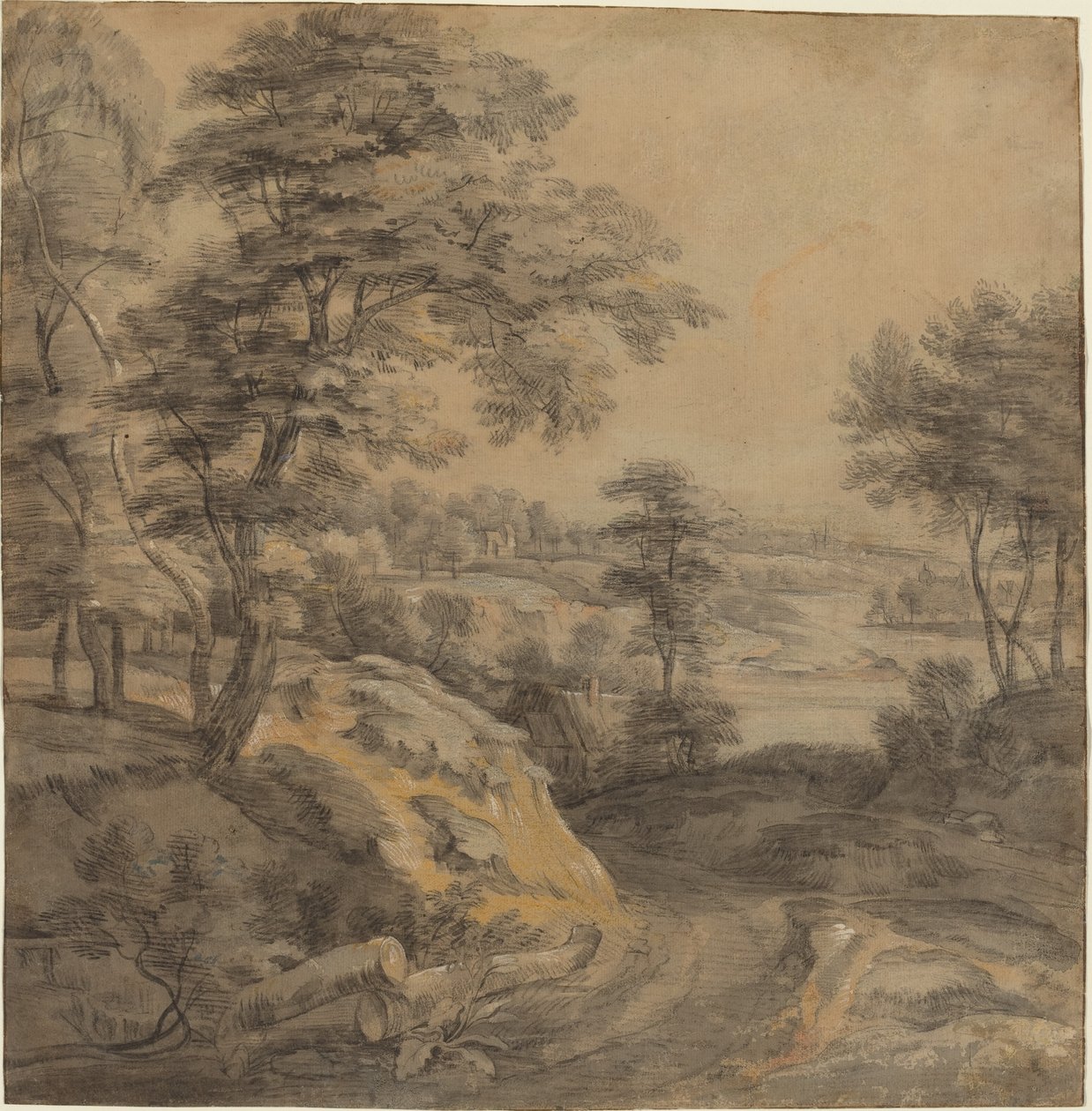 道路のある樹木が茂った風景 作： Lodewijk de Vadder
