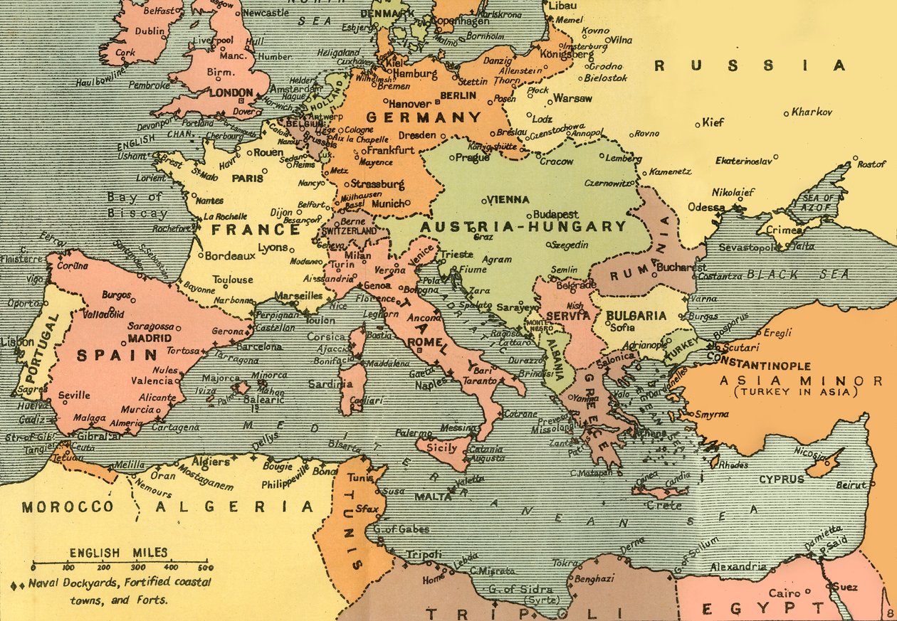 中欧と地中海」、1919年。 作： ロンドン地理研究所