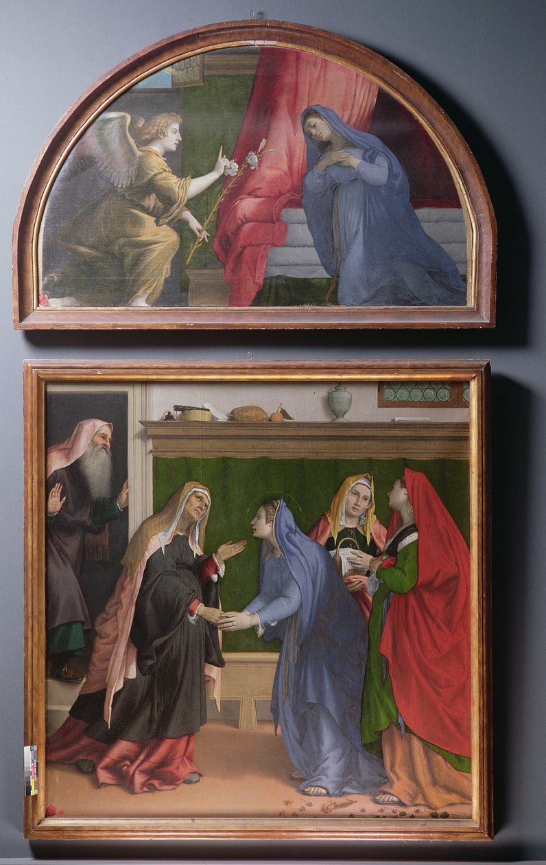 受胎告知と訪問、祭壇画を構成する2つの絵画、1530-35 作： ロレンツォロト